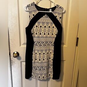 Divided Dress H&M Black And Cream Tribal Print Dressy Short Dress Size 14